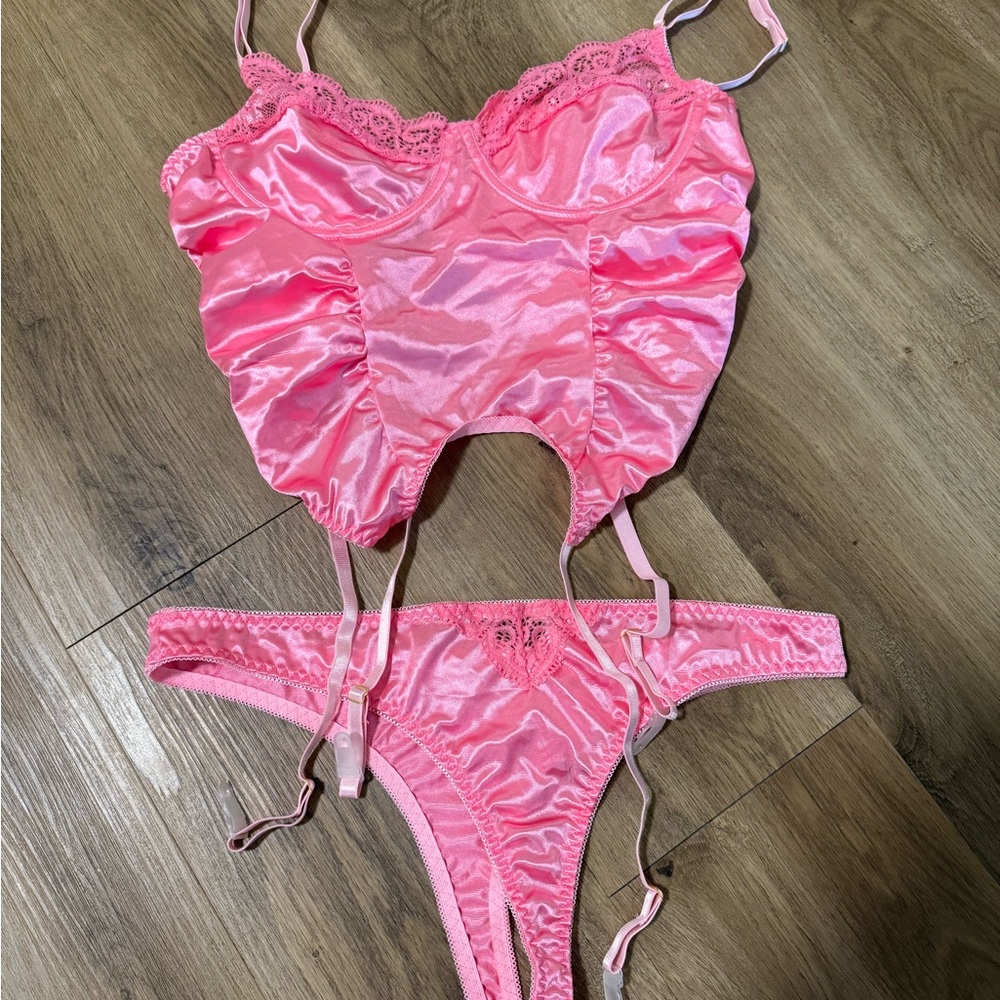 Pink Satin Lingerie Set